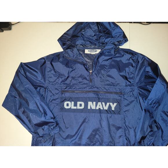 Vintage Old Navy Spell Out Anorak Style Jacket Men’s S Nylon Windbreaker Hooded - Picture 1 of 16
